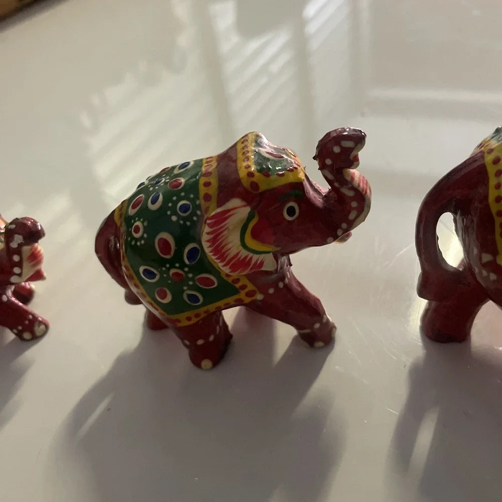 Vibrant Hand painted Red Mini Elephants Figurine Set by ICMCM 00278D  From India